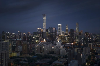 夜晚的城市天际线 高大的建筑和摩天大楼