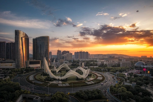 夕阳下的城市景象