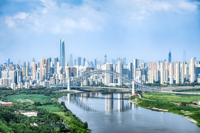 前景中有河流和桥的大型城市照片