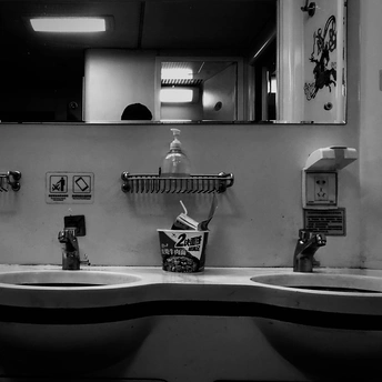 一个带有洗脸池和镜子的浴室