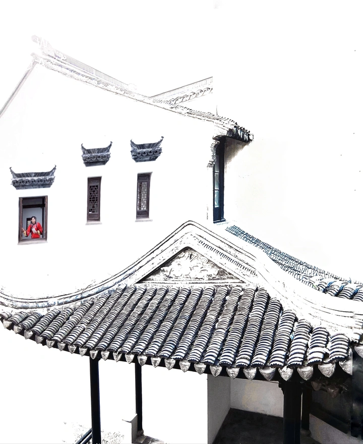 白墙灰瓦的徽色建筑