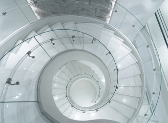 a spiral staircase inside a building