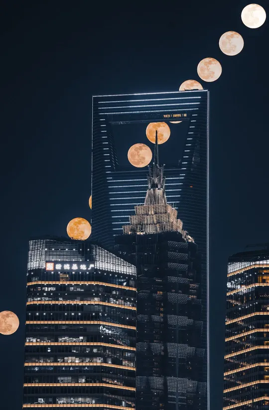 夜晚的城市 满月