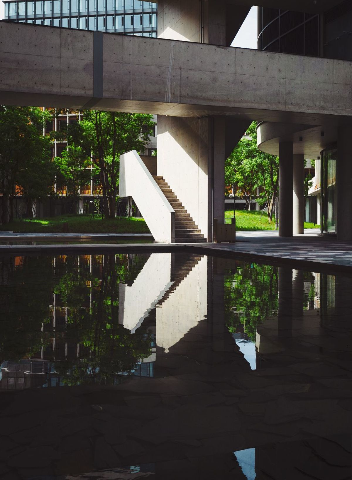 大量的水反映出建筑物的反射