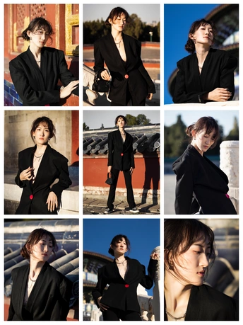 各种穿黑色西装的女性的拼贴画