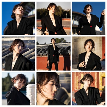 各种图像的拼贴 许多身穿黑色西装的女性