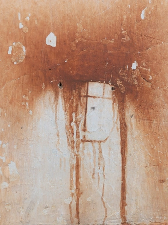 剥落了油漆的老墙 门和窗户