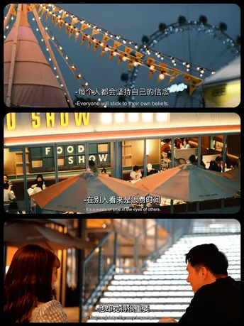 一个坐在餐厅下方的女人在遮阳伞下