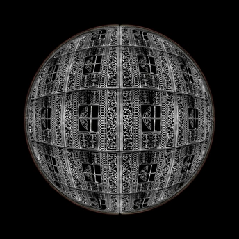 一个带有抽象图案的3D球在黑色背景上