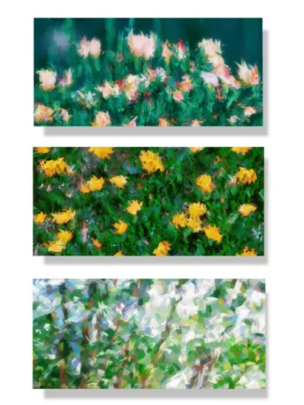 一幅花园中的黄色花朵的画作