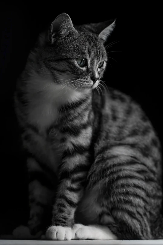 一只黑白相间的小猫坐在桌子上