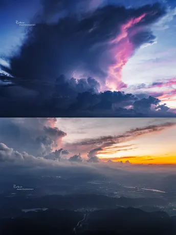 夕阳的照片和云的照片