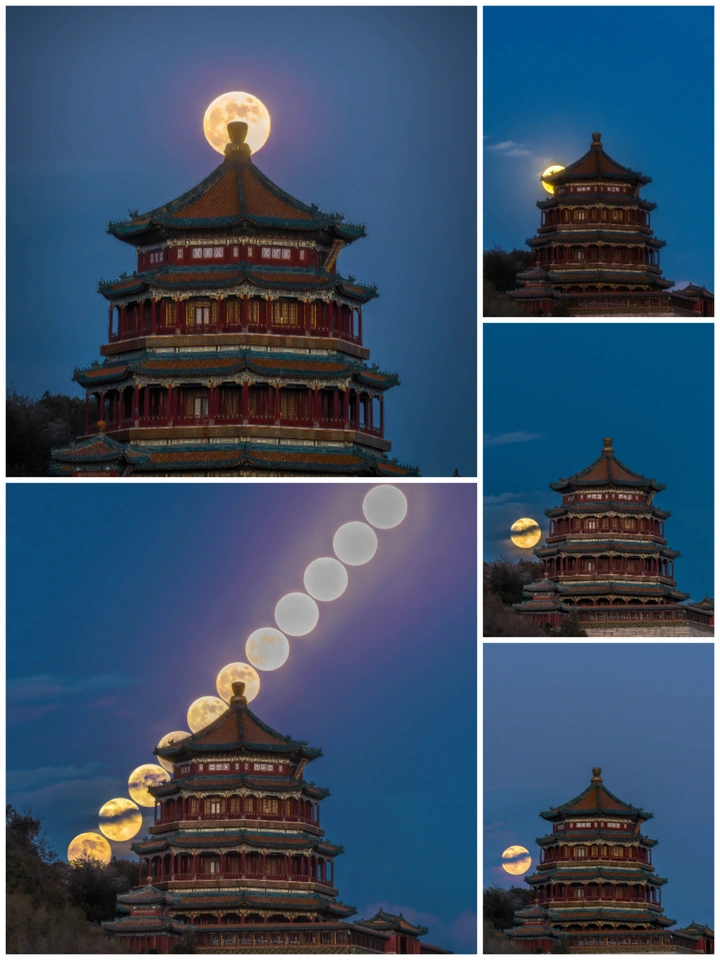 北京颐和园佛香阁悬月