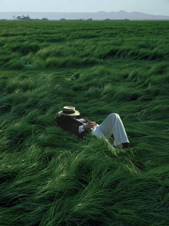 一个躺在绿草地上的人