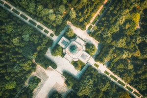 城堡被树木环绕的 aerial photo