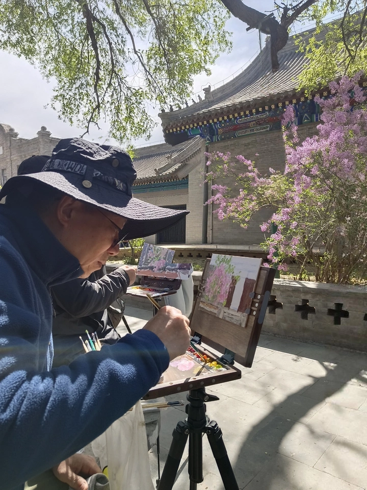丁香树下画丁香花