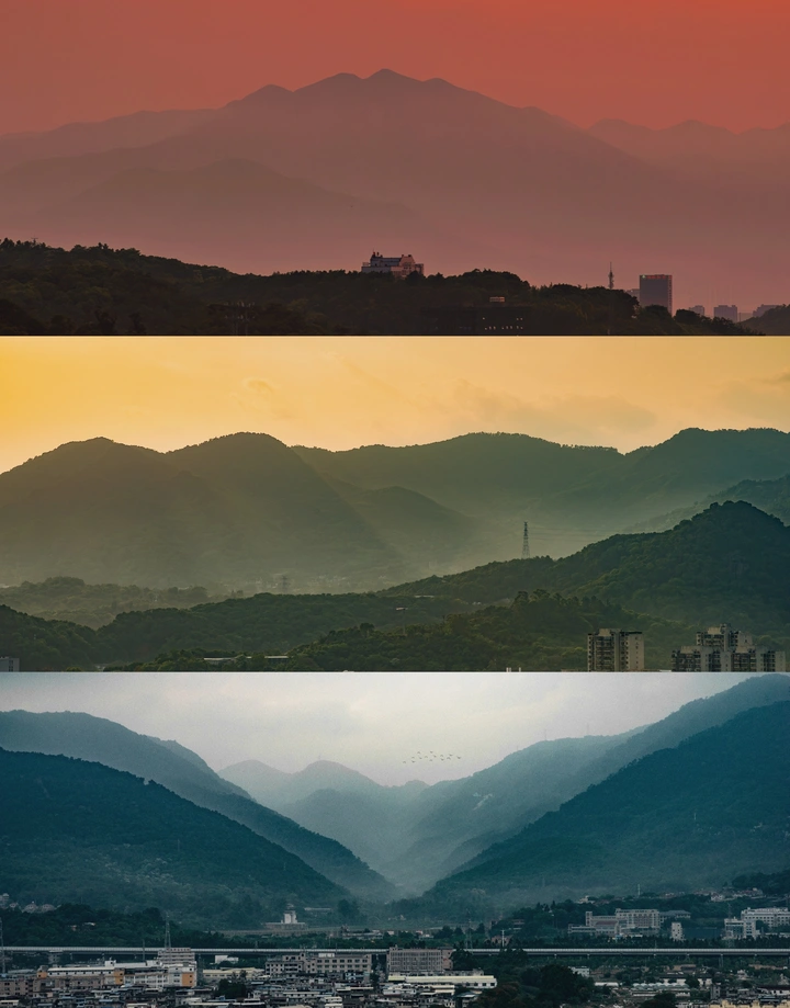 彩山映日