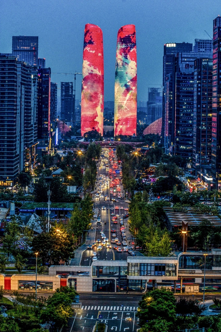 油画双子塔