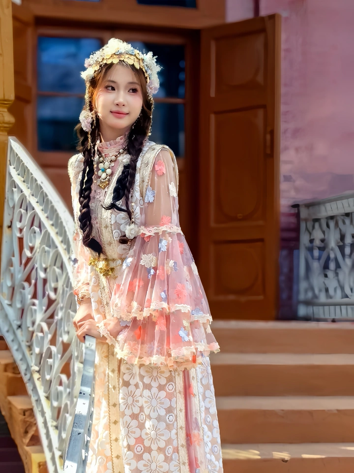 卡赞其老城区民宿前的美女