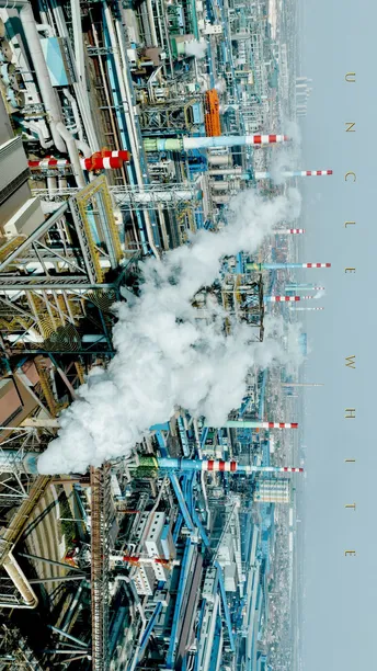 一个冒着浓烟的大烟囱向天空排放工业设施。