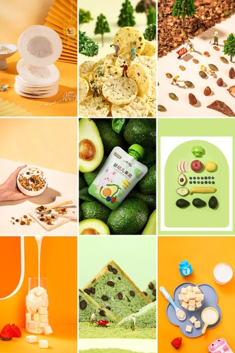 不同食物和产品组成的拼贴画