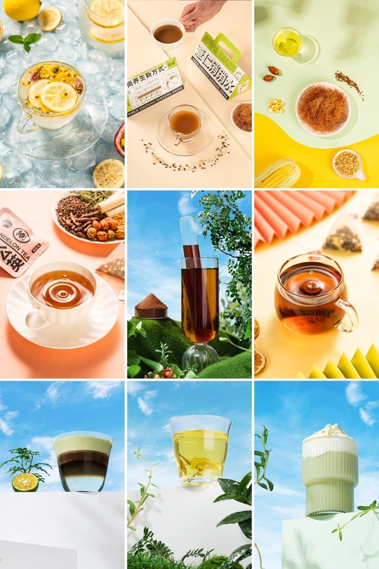 各种食物和饮料的拼贴画