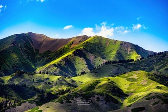绿色山丘和蔚蓝天空