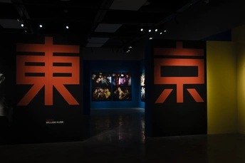 一个有艺术作品挂在墙上的黑暗房间 里面有人的照片。