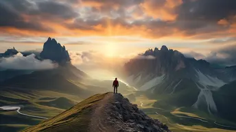站在山顶上的人正在看日落