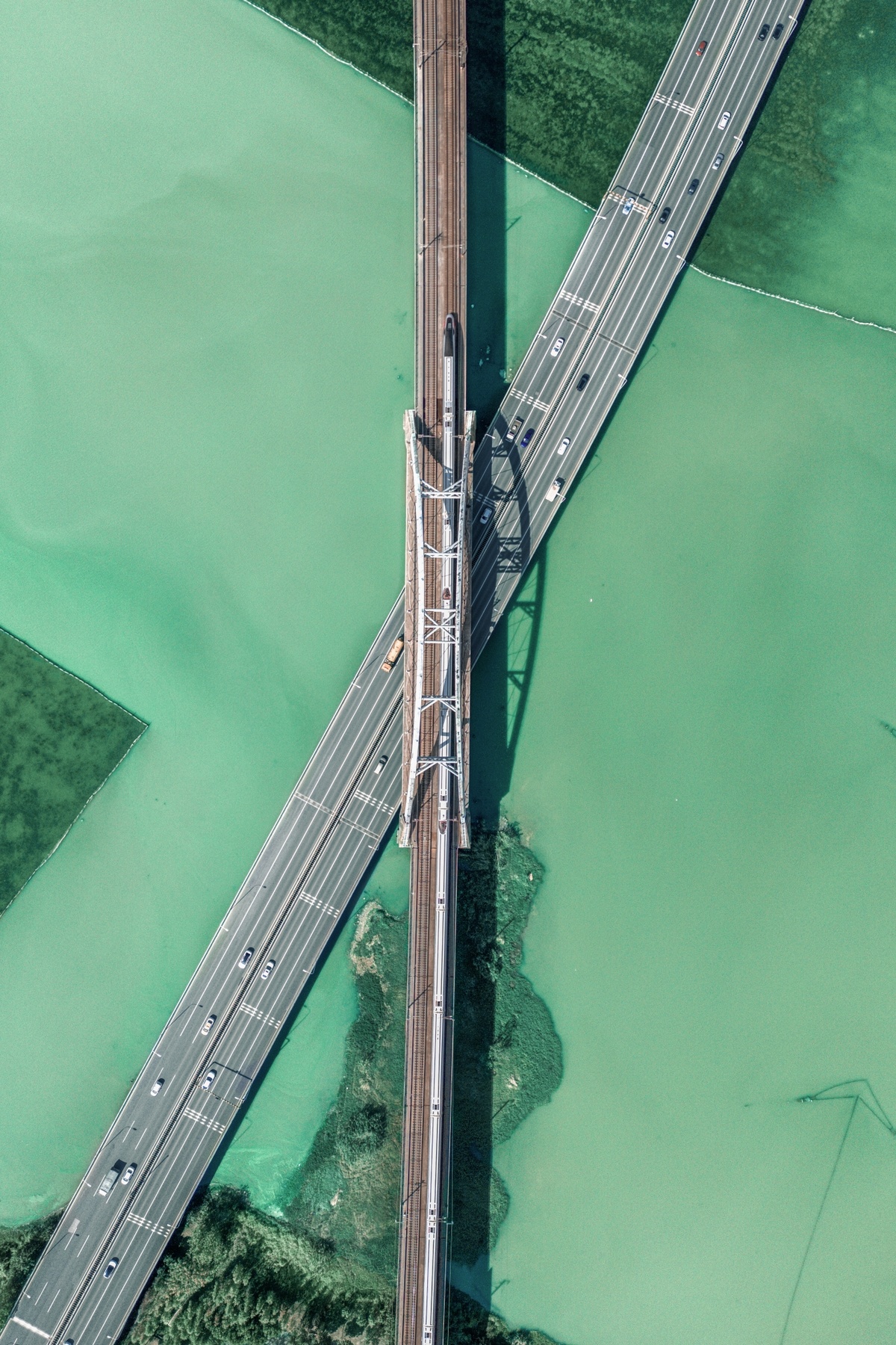 水上桥梁的 aerial view