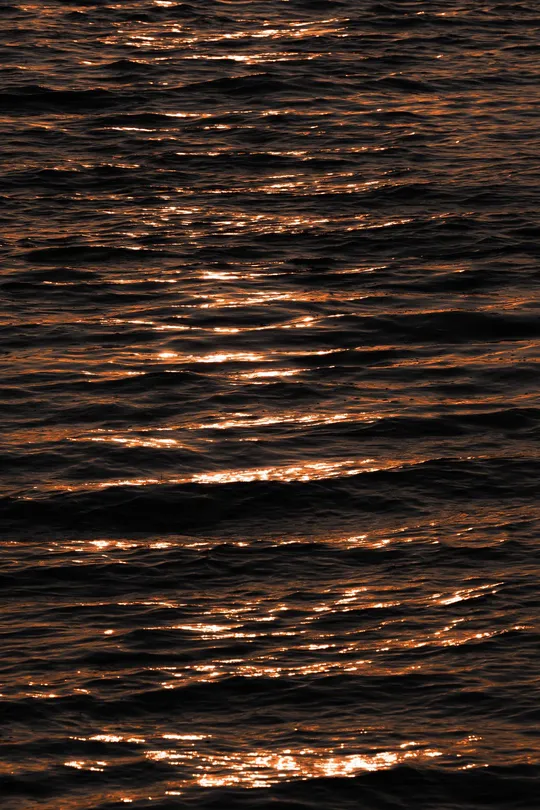 夕阳洒在水面上的金色光辉 太阳的光芒反射在波浪上。