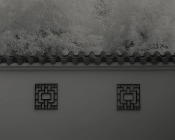 建筑物屋顶上的雪 墙上有时钟