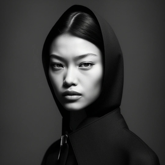 黑白肖像 一位年轻美丽的女士穿着黑白衣服