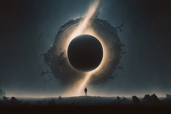 站在黑洞前的人看着光