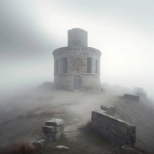 城堡的顶部在雾中