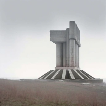 位于田野中心的混凝土纪念碑