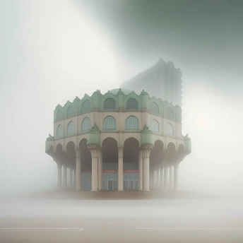 雾中的绿色建筑