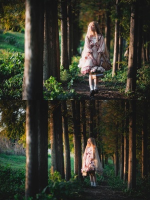 一张小女孩在森林小径上走着的照片