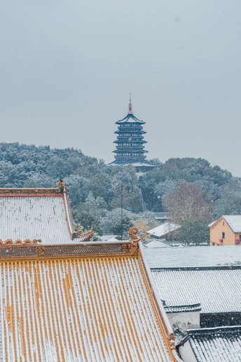 城市中暴风雪期间屋顶和建筑物被雪覆盖