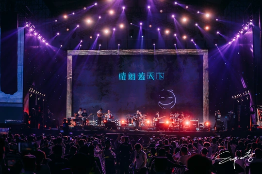夜晚在音乐会或音乐节上表演的人群