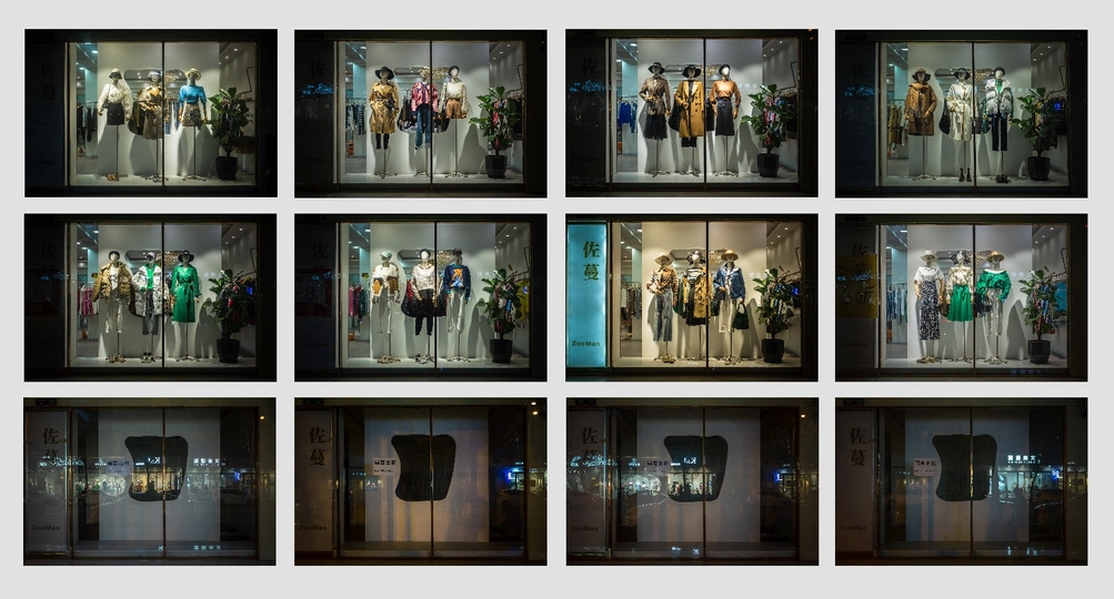 不同类型服装的模特儿窗口图像