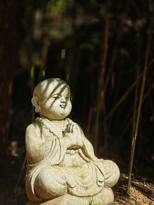 一座小佛像是树林中的