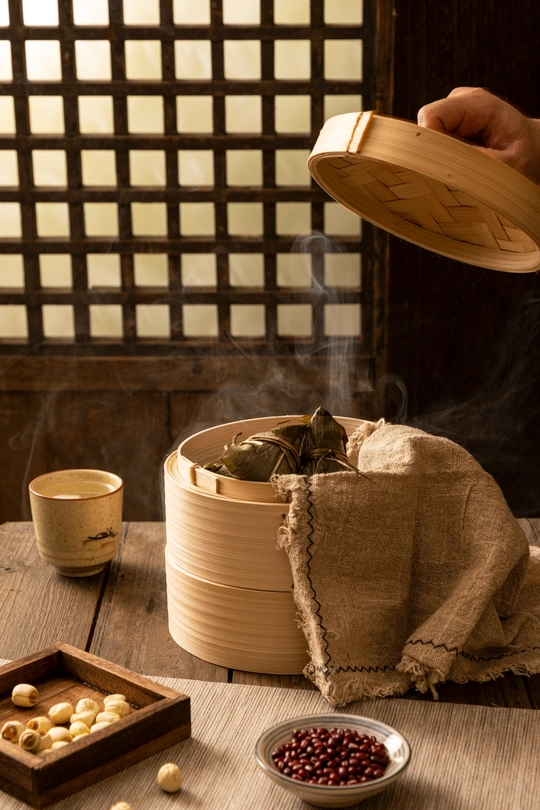 一个木制桌子 上面放着一盘食物和一杯热茶。