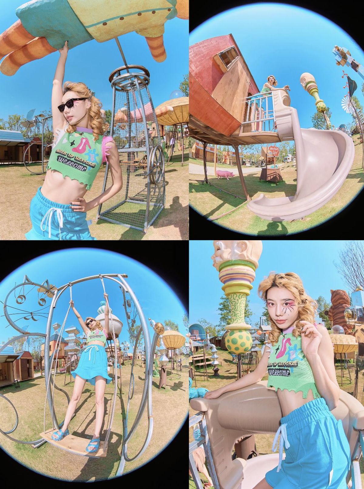 公园和游乐场的女孩图片拼贴