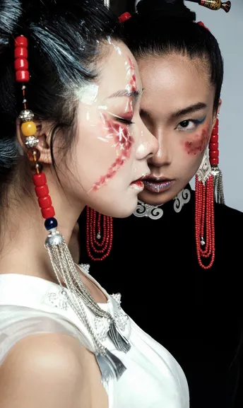穿著化妝服的女子 臉上畫了妝容