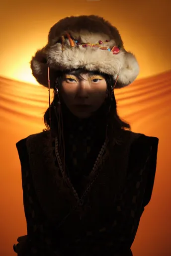 一个戴毛线帽的年轻女子在黑暗中