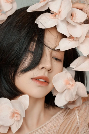 一位头戴白花的女人肖像