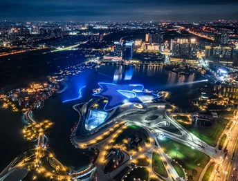 城市夜景的 aerial view