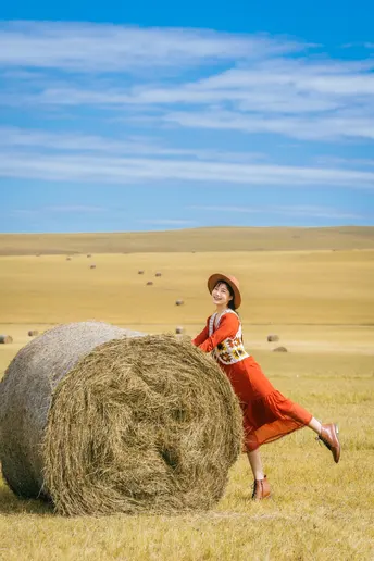 麦田里的连衣裙妇女