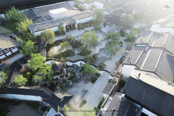 一个小村庄的空中视角 包括房屋和建筑